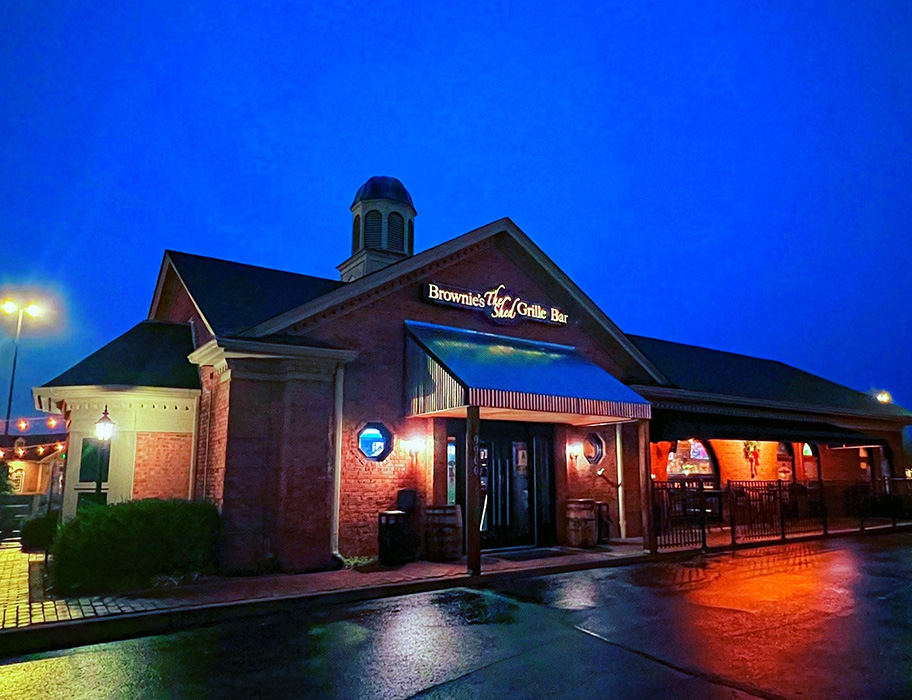 Brownies Restaurant Front View at Night