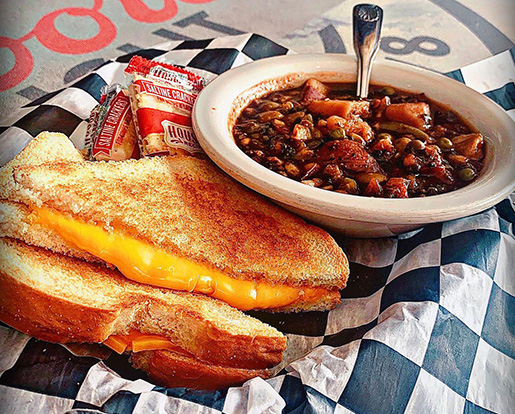 Grilled Cheese sandwich with bowl of Chili Soup